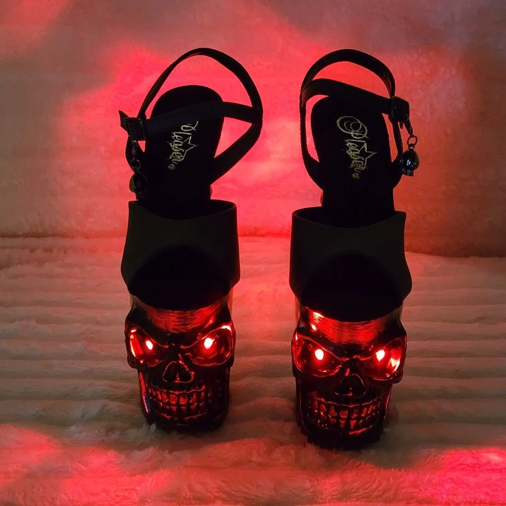 NIB Rapture Black Matte Red Skull & Bones 8" High Heel Platform Shoes - Picture 15 of 15